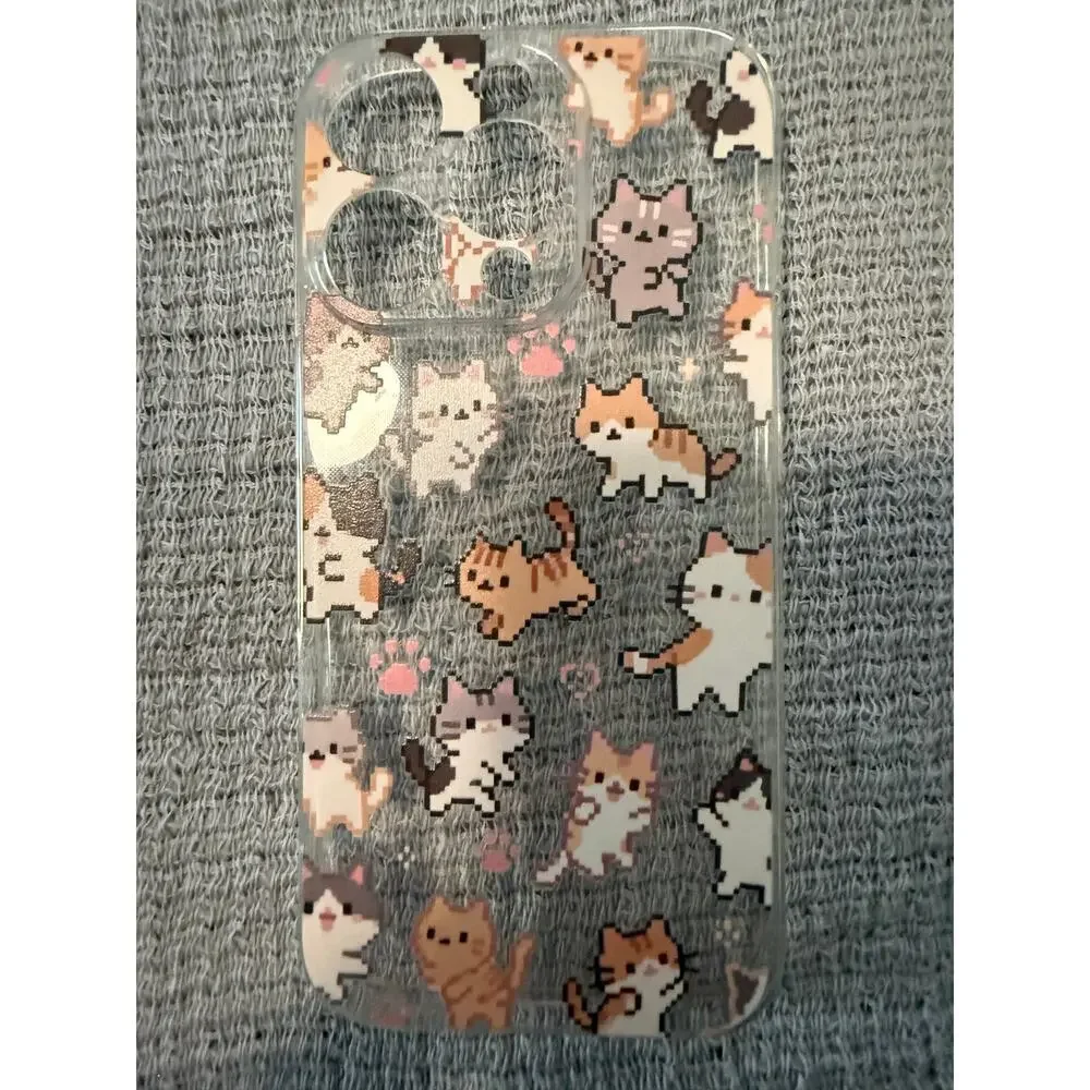 iPhone 16 Pro Clear Cute Cat Case Kawaii Kitty Aesthetic Cartoon Protective